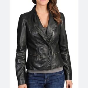 Whetblu Black Asymmetric Zip Leather Jacket‎ Size Medium
